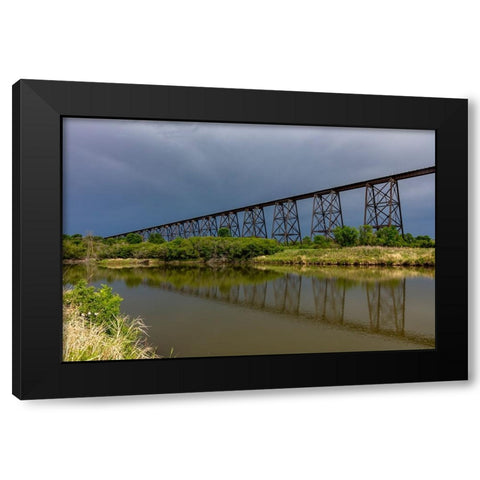 Hi-Line Railroad Bridge over the Sheyenne River in Valley City-North Dakota-USA Black Modern Wood Framed Art Print with Double Matting by Haney, Chuck