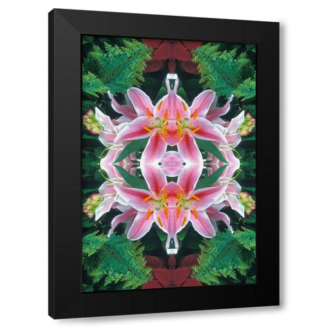 Flipped and reflected Stargazer Lilies-Cincinnati-Ohio Black Modern Wood Framed Art Print by Jones, Adam