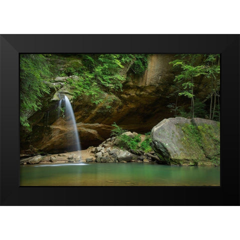 Old Mans Cave Lower Falls-Hocking Hills State Park-Ohio Black Modern Wood Framed Art Print by Majchrowicz, Alan
