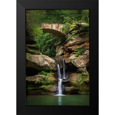 Old Mans Cave Upper Falls-Hocking Hills State Park-Ohio Black Modern Wood Framed Art Print by Majchrowicz, Alan