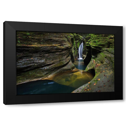 Robinson Falls-also known as Corkscrew Falls-carves through a small gorge of Black Hand Sandstone Black Modern Wood Framed Art Print with Double Matting by Majchrowicz, Alan