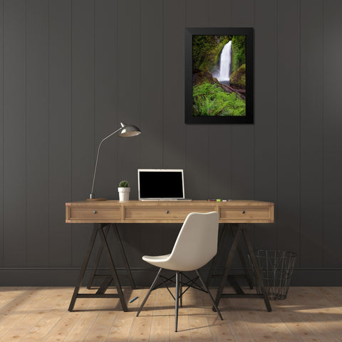 Wahclella Falls along Tanner Creek-Columbia River Gorge-Oregon Black Modern Wood Framed Art Print by Jones, Adam