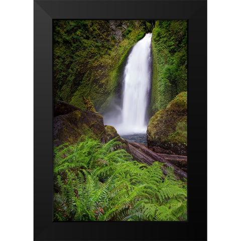 Wahclella Falls along Tanner Creek-Columbia River Gorge-Oregon Black Modern Wood Framed Art Print by Jones, Adam