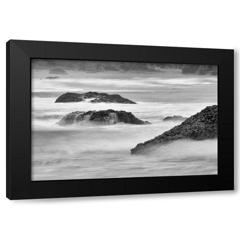 Waves crashing on rocks-Bandon Beach-Oregon Black Modern Wood Framed Art Print with Double Matting by Jones, Adam