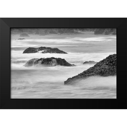 Waves crashing on rocks-Bandon Beach-Oregon Black Modern Wood Framed Art Print by Jones, Adam