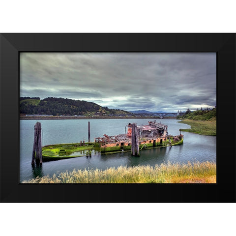 Historic shipwreck-Mary D Hume-a National Register of Historic Places-Gold Beach-Oregon Black Modern Wood Framed Art Print by Jones, Adam
