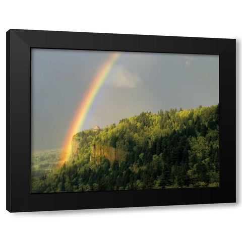 OR, Columbia Gorge, rainbow over Vista House Black Modern Wood Framed Art Print by Terrill, Steve