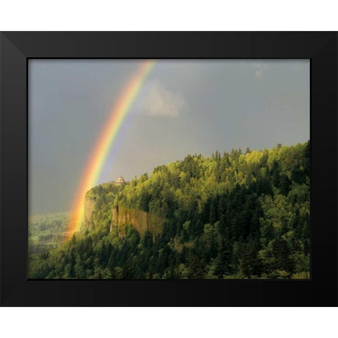 OR, Columbia Gorge, rainbow over Vista House Black Modern Wood Framed Art Print by Terrill, Steve