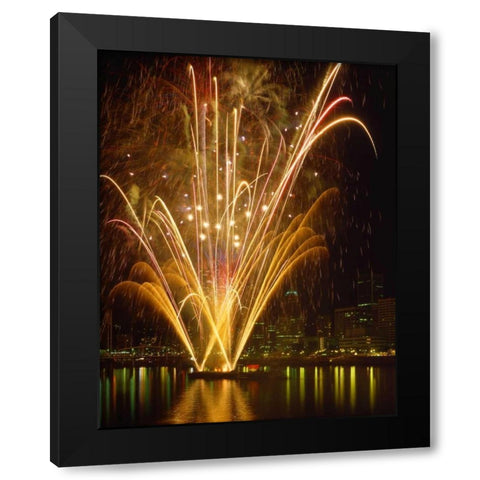 OR, Portland, Independence Day fireworks Black Modern Wood Framed Art Print with Double Matting by Terrill, Steve