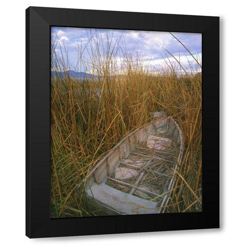 OR, Upper Klamath NWR, Abandoned wooden rowboat Black Modern Wood Framed Art Print with Double Matting by Terrill, Steve