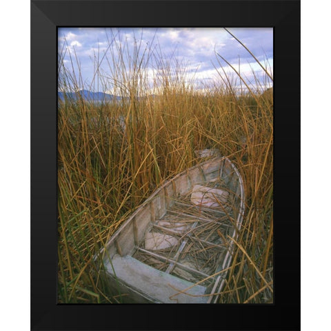 OR, Upper Klamath NWR, Abandoned wooden rowboat Black Modern Wood Framed Art Print by Terrill, Steve
