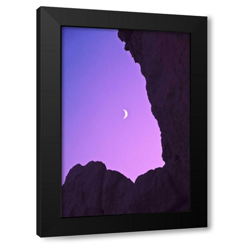OR, Crescent moon framed by sea stacks Black Modern Wood Framed Art Print by Rotenberg, Nancy