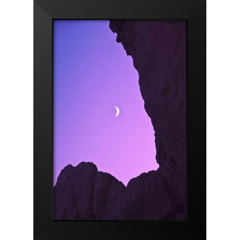 OR, Crescent moon framed by sea stacks Black Modern Wood Framed Art Print by Rotenberg, Nancy