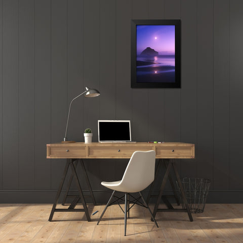 USA, Oregon Moonrise over Face Rock Black Modern Wood Framed Art Print by Rotenberg, Nancy