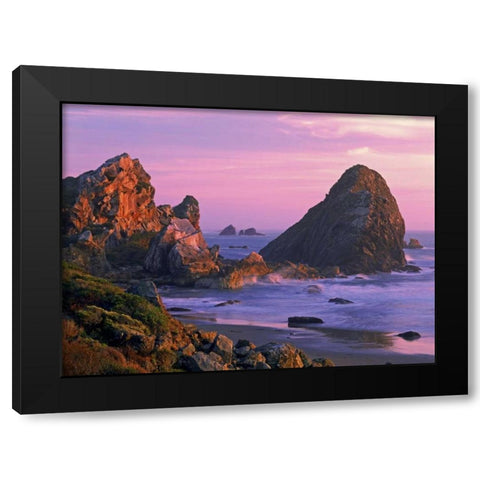 OR, Harris State Beach Sea stacks at sunset Black Modern Wood Framed Art Print with Double Matting by Welling, Dave