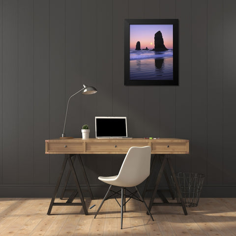 OR, Cannon Beach The Needles rock monoliths Black Modern Wood Framed Art Print by Terrill, Steve