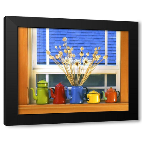 OR, Portland Enamelware teapots and coffeepots Black Modern Wood Framed Art Print by Terrill, Steve