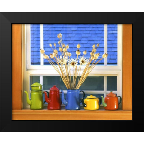 OR, Portland Enamelware teapots and coffeepots Black Modern Wood Framed Art Print by Terrill, Steve