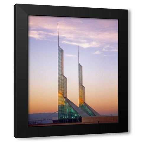 OR, Portland Oregon Convention Center at night Black Modern Wood Framed Art Print by Terrill, Steve