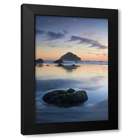 OR, Bandon Beach Face Rock at twilight Black Modern Wood Framed Art Print by Rotenberg, Nancy