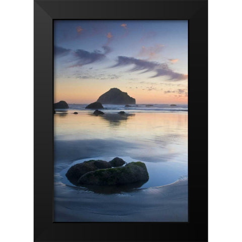OR, Bandon Beach Face Rock at twilight Black Modern Wood Framed Art Print by Rotenberg, Nancy