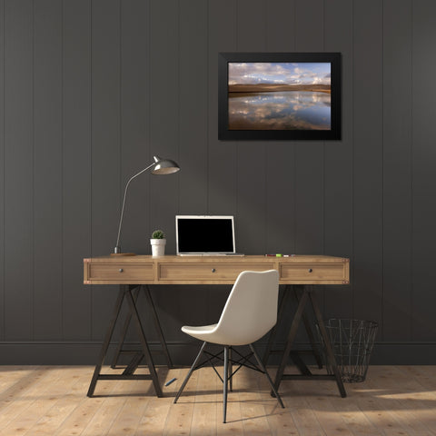 OR, Siuslaw NF, Umpqua Dunes Lake next to dunes Black Modern Wood Framed Art Print by Paulson, Don