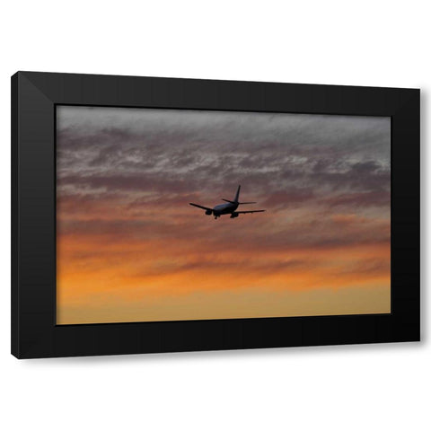 OR, Portland Airplane approaching landing Black Modern Wood Framed Art Print with Double Matting by Terrill, Steve