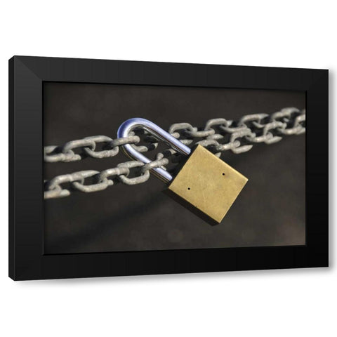 Oregon, Portland Close-up of padlock on chain Black Modern Wood Framed Art Print by Terrill, Steve