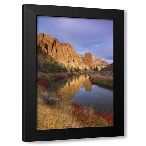 OR, Smith Rock SP Rock cliffs and Crooked River Black Modern Wood Framed Art Print by Paulson, Don