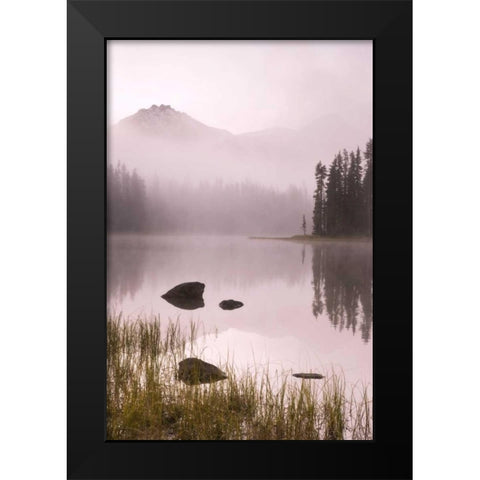 OR, Willamette NF Foggy sunrise on Scott Lake Black Modern Wood Framed Art Print by Paulson, Don