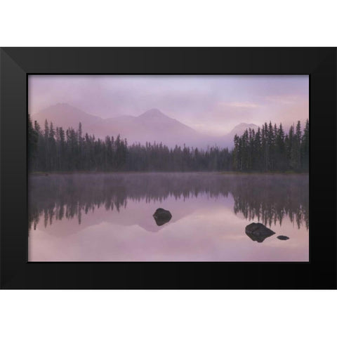 OR, Willamette NF Foggy sunrise on Scott Lake Black Modern Wood Framed Art Print by Paulson, Don