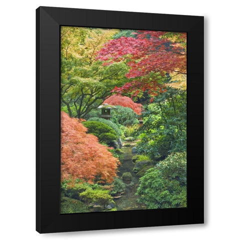 Oregon, Portland Stone tower and pond Black Modern Wood Framed Art Print by Paulson, Don