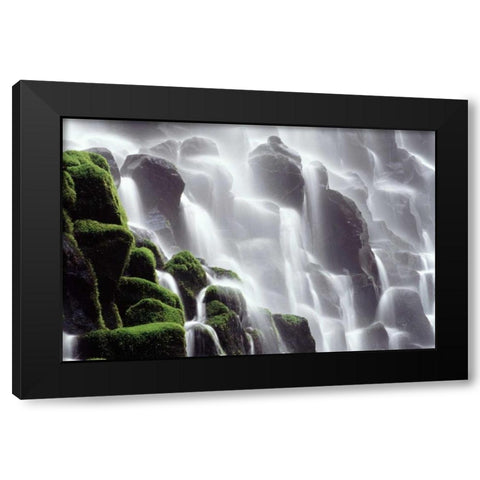 OR, Ramona Falls Waterfall cascades down a cliff Black Modern Wood Framed Art Print with Double Matting by Satushek, Steve
