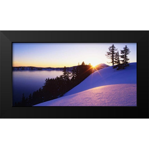 USA, Oregon, Crater Lake Sunset on winter scenic Black Modern Wood Framed Art Print by Flaherty, Dennis