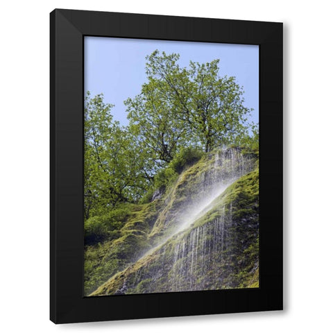 OR, Columbia Gorge Waterfall flowing from cliff Black Modern Wood Framed Art Print with Double Matting by Paulson, Don