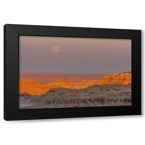 SD, Badlands NP Moonrise over rugged landscape Black Modern Wood Framed Art Print by Illg, Cathy and Gordon