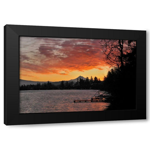 USA, Oregon Blue Lake and Mt Hood at sunrise Black Modern Wood Framed Art Print with Double Matting by Terrill, Steve