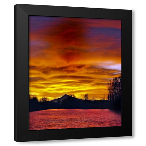 Oregon Mt Hood and Whitaker Pond at sunrise Black Modern Wood Framed Art Print with Double Matting by Terrill, Steve