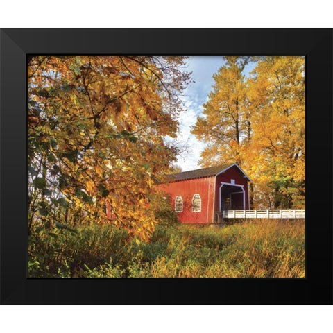 OR, Shimanek covered bridge in morning light Black Modern Wood Framed Art Print by Terrill, Steve
