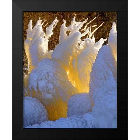 OR, Columbia Gorge Ice formations glowing Black Modern Wood Framed Art Print by Terrill, Steve