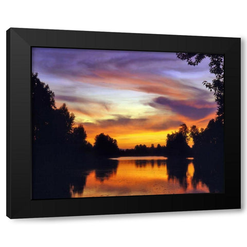 USA, Oregon Sunset reflecting in Columbia Slough Black Modern Wood Framed Art Print with Double Matting by Terrill, Steve