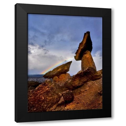 OR, Jefferson Co, The Balancing Rocks and rainbow Black Modern Wood Framed Art Print by Terrill, Steve