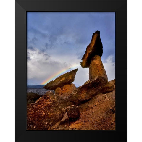 OR, Jefferson Co, The Balancing Rocks and rainbow Black Modern Wood Framed Art Print by Terrill, Steve