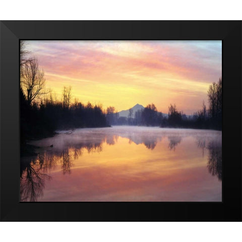 Oregon Mt Hood and Whitaker Pond at sunrise Black Modern Wood Framed Art Print by Terrill, Steve
