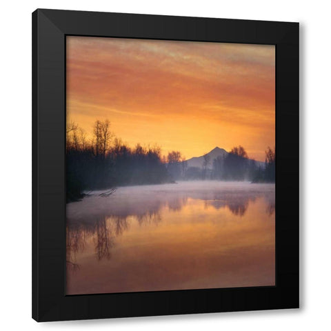 Oregon Mt Hood and Whitaker Pond at sunrise Black Modern Wood Framed Art Print with Double Matting by Terrill, Steve