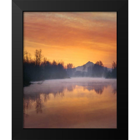 Oregon Mt Hood and Whitaker Pond at sunrise Black Modern Wood Framed Art Print by Terrill, Steve