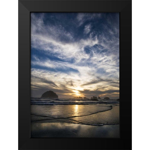 Oregon, Bandon Beach Face Rock and sea stacks Black Modern Wood Framed Art Print by Rotenberg, Nancy