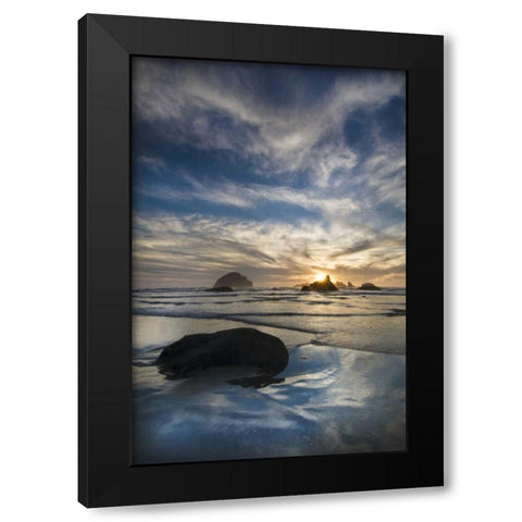 Oregon, Bandon Beach Face Rock and sea stacks Black Modern Wood Framed Art Print by Rotenberg, Nancy