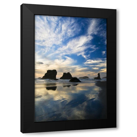 USA, Oregon, Bandon Beach Sea stacks at twilight Black Modern Wood Framed Art Print with Double Matting by Rotenberg, Nancy