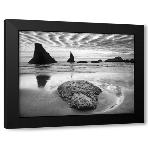 USA, Oregon, Bandon Beach Sunset on sea stacks Black Modern Wood Framed Art Print with Double Matting by Flaherty, Dennis